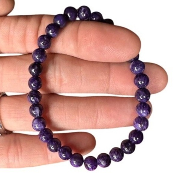 Mylei Maui Jewelry - Natural Charoite Purple Gemstone 6mm Round Beaded 7" Stretch Bracelet